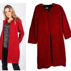 Reformation Red Teddy Sherpa Lightweight Coat Jacket Midi Soft Cozy Straight XS